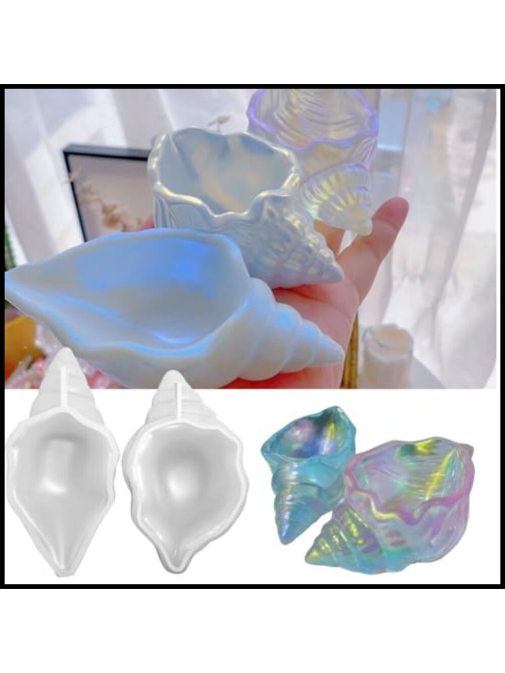2Pc Conch Seashell Silicone Mold DIY Candle Tray Resin Concrete Craft